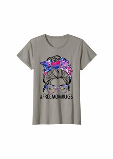 Womens Dy Free Mom Hugs Messy Bun Bisexual Pride Rainbow Flag T-Shirt
