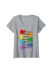 Womens Electric Guitar Rainbow Colours Guitarist Musican V-Neck T-Shirt