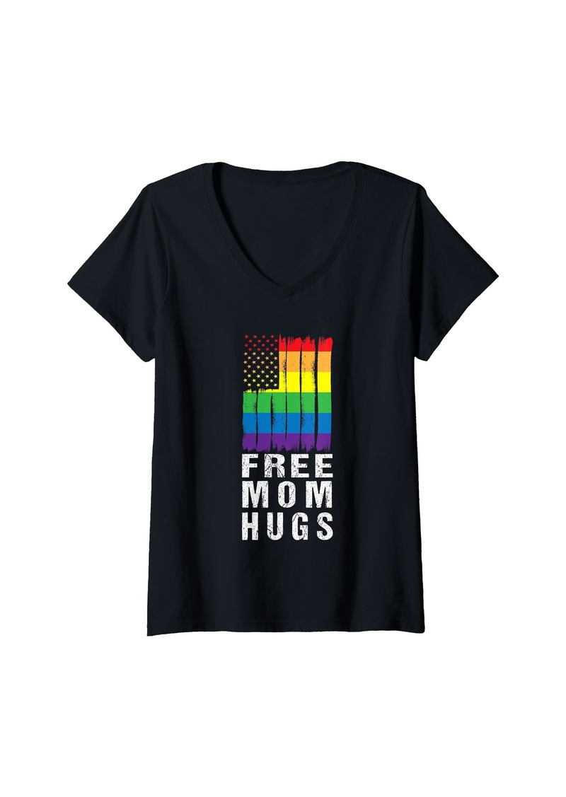 Rainbow Womens Free Mom Hugs Pride V-Neck T-Shirt