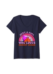 Womens Funny Rainbow Just A Girl Who Loves Hermit Crab V-Neck T-Shirt