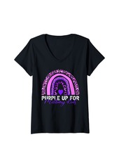 Womens Funny Rainbow Purple Up For Military Kids Month Ribbon V-Neck T-Shirt