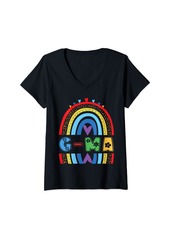 Womens G-ma Rainbow Birthday Boy Girl Grandma Bday Party V-Neck T-Shirt