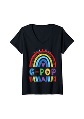 Womens G-pop Rainbow Birthday Boy Girl Grandpa Bday Party V-Neck T-Shirt