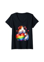 Womens Gay Pride Guinea Pig Heart Rainbow LGBT Women Girls Kids V-Neck T-Shirt