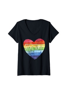 Womens Gay Pride Love Wins Watercolor Rainbow Gift Design V-Neck T-Shirt