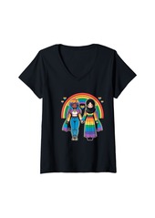 Womens Gay Pride Month Celebration Fun Women's Rainbow LGBTQ V-Neck T-Shirt