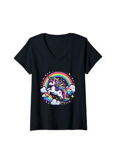 Womens Gay Pride Month Cute Unicorn Rainbow Flag LGBTQ V-Neck T-Shirt