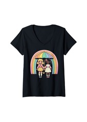Womens Gay Pride Month Cute Women's Rainbow Flag LGBTQ V-Neck T-Shirt