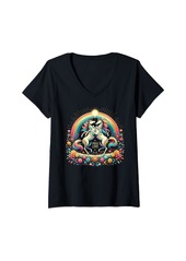 Womens Gay Pride Month Embrace Love Cute Unicorn Rainbow Flag LGBTQ V-Neck T-Shirt