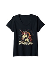 Rainbow Womens Gay Pride Month Funny Sounds Gay I'm In Unicorn LGBTQ V-Neck T-Shirt