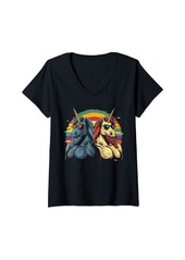 Womens Gay Pride Month Funny Unicorn Rainbow Flag LGBTQ V-Neck T-Shirt