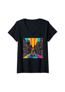 Womens Gay Pride Month Rainbow Embrace Your Colors Tiger Cute LGBTQ V-Neck T-Shirt