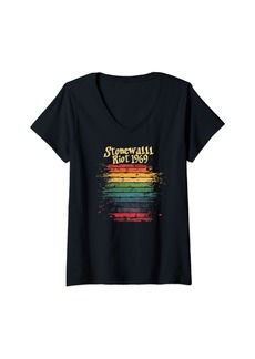 Womens Gay Pride Month Rainbow Flag Stonewall Riot 1969 LGBTQ V-Neck T-Shirt