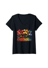 Womens Gay Pride Month Rainbow Flowers Modern Women's LGBTQ V-Neck T-Shirt