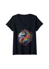 Womens Gay Pride Month Rainbow Love Unicorn Cute Women's LGBTQ V-Neck T-Shirt