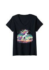 Womens Gay Pride Month Rainbow Unicorn Cute Women's LGBTQ V-Neck T-Shirt