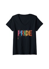 Womens Gay Pride Month Vintage Rainbow Cute LGBTQ V-Neck T-Shirt