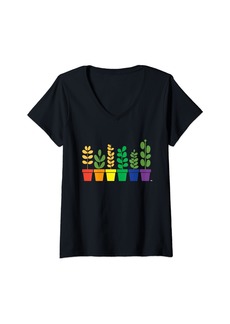 Womens Gay Pride Plant Pots Rainbow Flag Lgbtq Gardening Women Men V-Neck T-Shirt