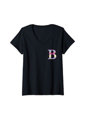 Womens Girls Colorful Rainbow Polka Dot Monogram Initial Letter B V-Neck T-Shirt