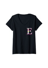 Womens Girls Colorful Rainbow Polka Dot Monogram Initial Letter E V-Neck T-Shirt