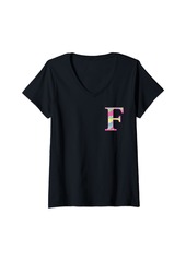 Womens Girls Colorful Rainbow Polka Dot Monogram Initial Letter F V-Neck T-Shirt