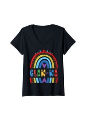 Womens Glam-ma Rainbow Birthday Boy Girl Grandma Bday Party V-Neck T-Shirt