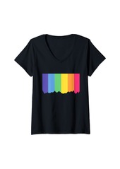 Womens Half Rainbow ROYGBIV Colorful Torn in Half Rainbow V-Neck T-Shirt