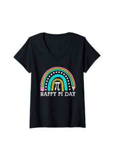 Womens Happy Pi Day Rainbow Math Teacher boys girls Pi day V-Neck T-Shirt