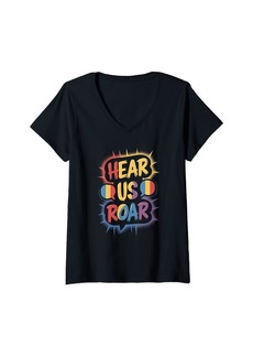 Rainbow Womens Hear Us Roar LGBTQ Movement V-Neck T-Shirt