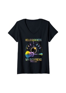 Rainbow Womens Hello Darkness My Old Friend April 08 Solar Eclipse Colorful V-Neck T-Shirt