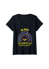 Rainbow Womens In May I Wear Yellow for Bladder Cancer Awareness Month V-Neck T-Shirt