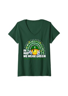 Womens In May We Wear  Rainbow Mental Health Awareness Month V-Neck T-Shirt