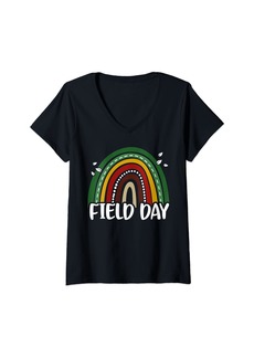 Womens It's Field Day Vibes Rainbow Games For Teachers Kids Adults V-Neck T-Shirt