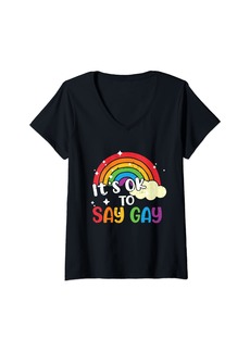 Rainbow Womens Its Ok To Say Gay Florida Trans Stay Proud LGBTQ Gay Rights V-Neck T-Shirt