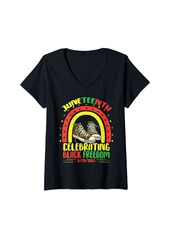 Rainbow Womens Juneteenth Celebrating  Freedom 1865 Afro Independence V-Neck T-Shirt