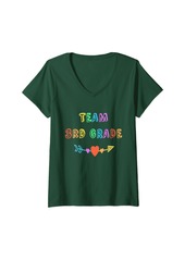 Rainbow Womens Kawaii 3rd GRADE TEAM First Day Rocks Bruh We Back Back to V-Neck T-Shirt