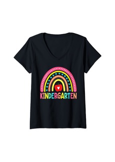 Womens Kindergarten Crew Rainbow Teacher Girls Team First Day Kid V-Neck T-Shirt