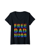 Womens LGBT+ Pride Rainbow Free Dad Hugs V-Neck T-Shirt