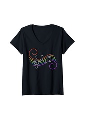 Womens LGBTQ Pride Rainbow Music Gift | Gay Lesbian Trans V-Neck T-Shirt