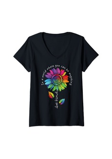 Womens LGBTQ Rainbow Sunflower Be Kind Gay Love Pride Flower V-Neck T-Shirt