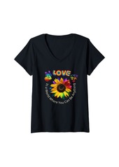 Womens LGBTQ Rainbow Sunflower Pride Be Equality Kind World Flower V-Neck T-Shirt