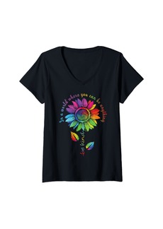 Womens LGBTQ Rainbow Sunflower World Flower Pride Be Equality Kind V-Neck T-Shirt