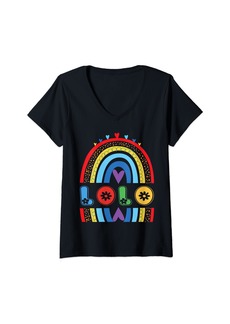 Womens Lolo Rainbow Birthday Boy Girl Grandpa Bday Party V-Neck T-Shirt
