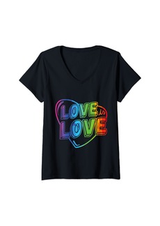 Womens Love Is Love Bold Statement Rainbow Text V-Neck T-Shirt