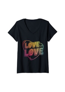 Womens Love Is Love Bold Statement Rainbow Text V-Neck T-Shirt