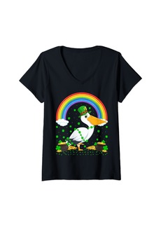 Womens Magical Rainbow Leprechaun Pelican Bird St. Patrick's Day V-Neck T-Shirt