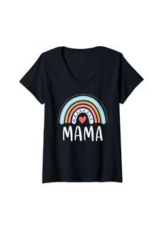 Womens Mama Gifts For Mom Family Rainbow Graphic V-Neck T-Shirt
