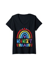 Womens Mimzy Rainbow Birthday Boy Girl Grandma Bday Party V-Neck T-Shirt