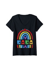 Womens Nana Rainbow Birthday Boy Girl Grandma Bday Party V-Neck T-Shirt