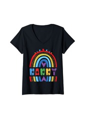 Womens Nanny Rainbow Birthday Boy Girl Grandma Bday Party V-Neck T-Shirt